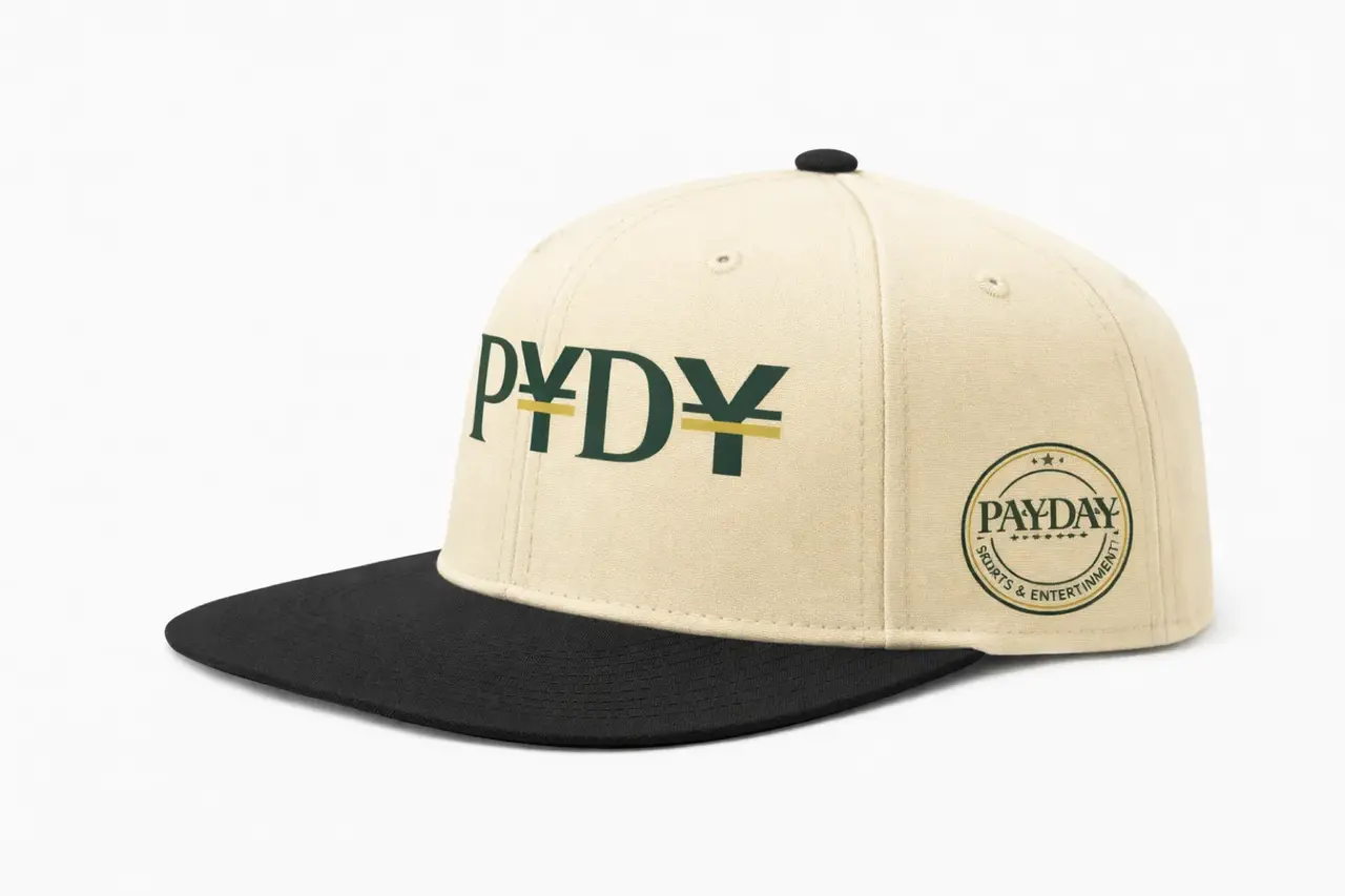 P¥D¥ Snapback — cream and black with embroidered logo